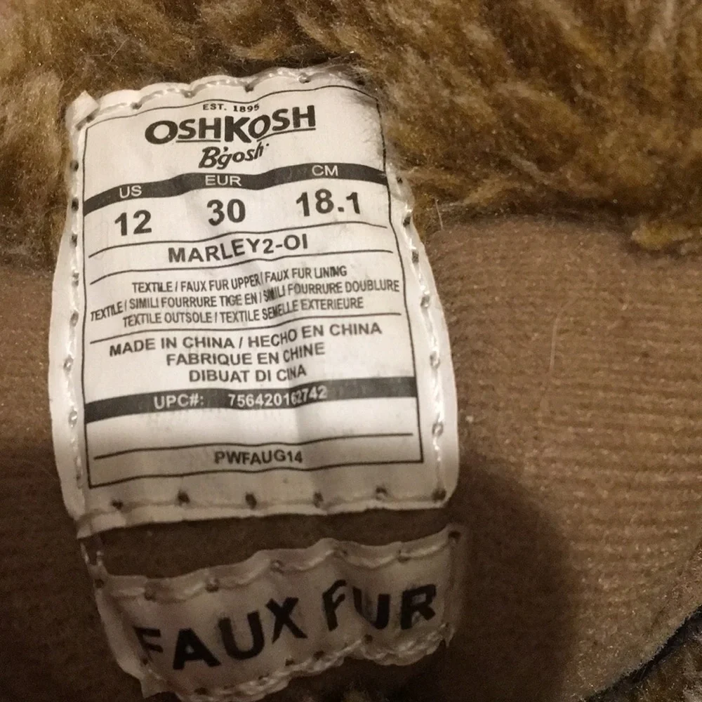 Oshkosh B'gosh lace up Marley2-01 faux fur boots kids size 12 brown beige